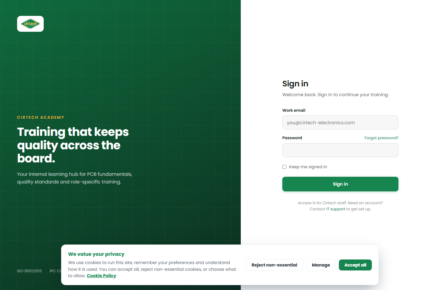 The Academy sign-in page.