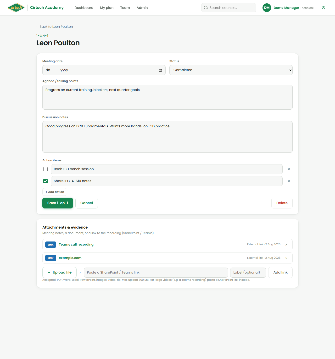 Attach files or a Teams / SharePoint link to a coffee session.